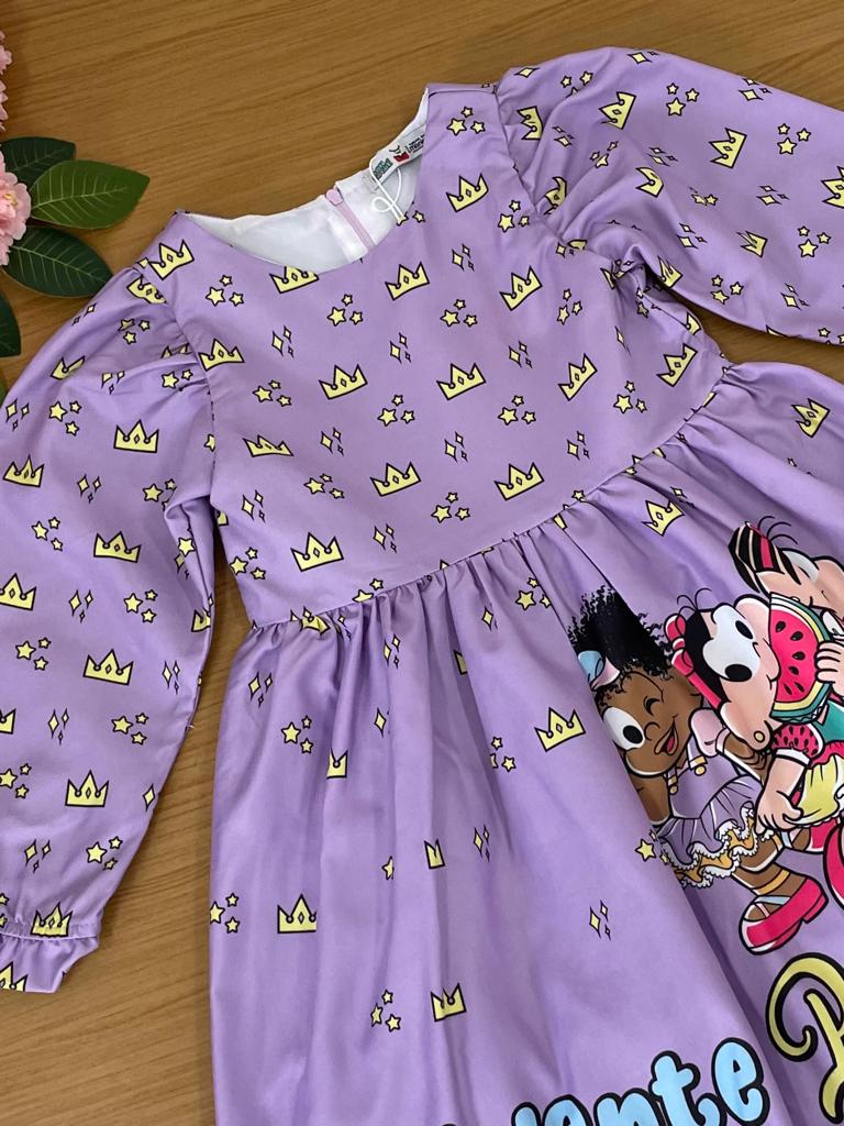 Vestido Infantil Mon Sucré Turma da Mônica Lilás Princesas