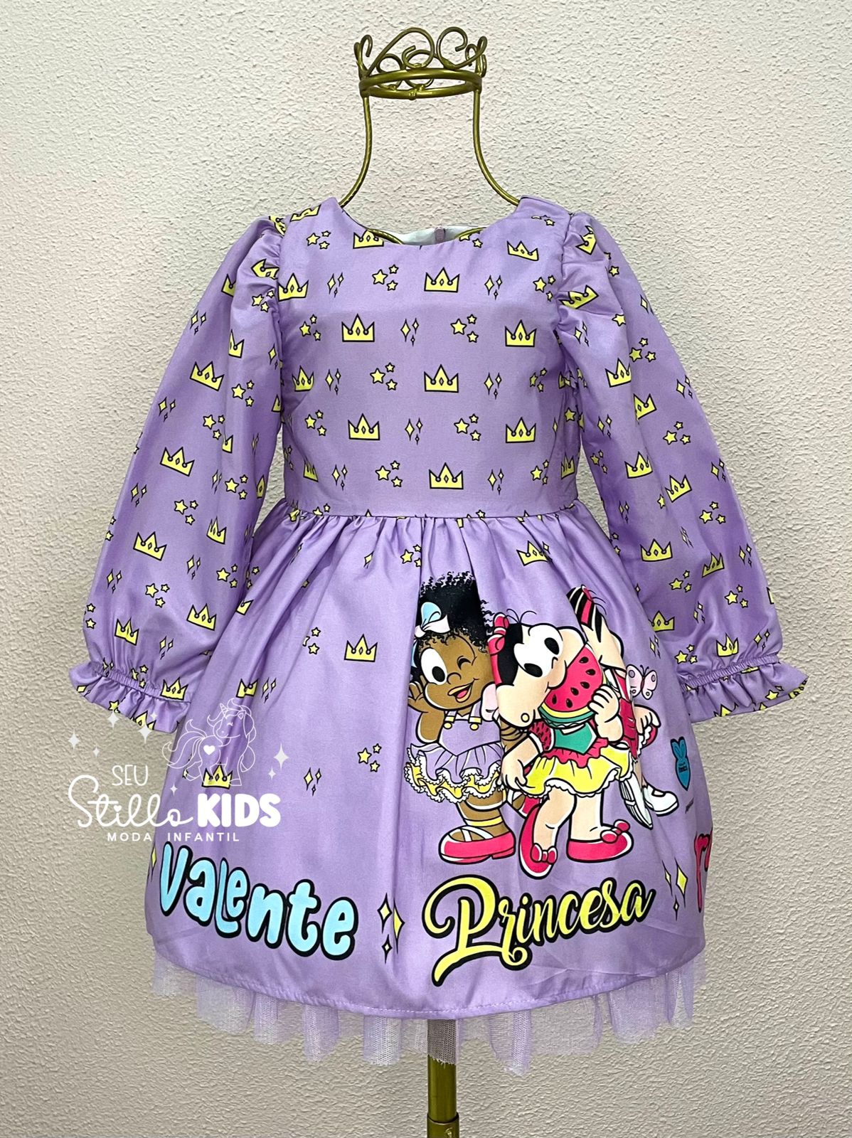 Vestido Infantil Mon Sucré Turma da Mônica Lilás Princesas
