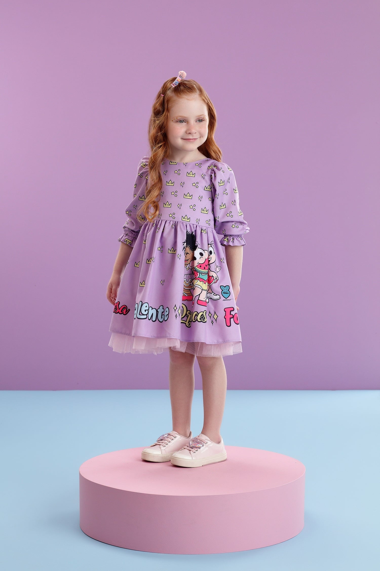 Vestido Infantil Mon Sucré Turma da Mônica Lilás Princesas