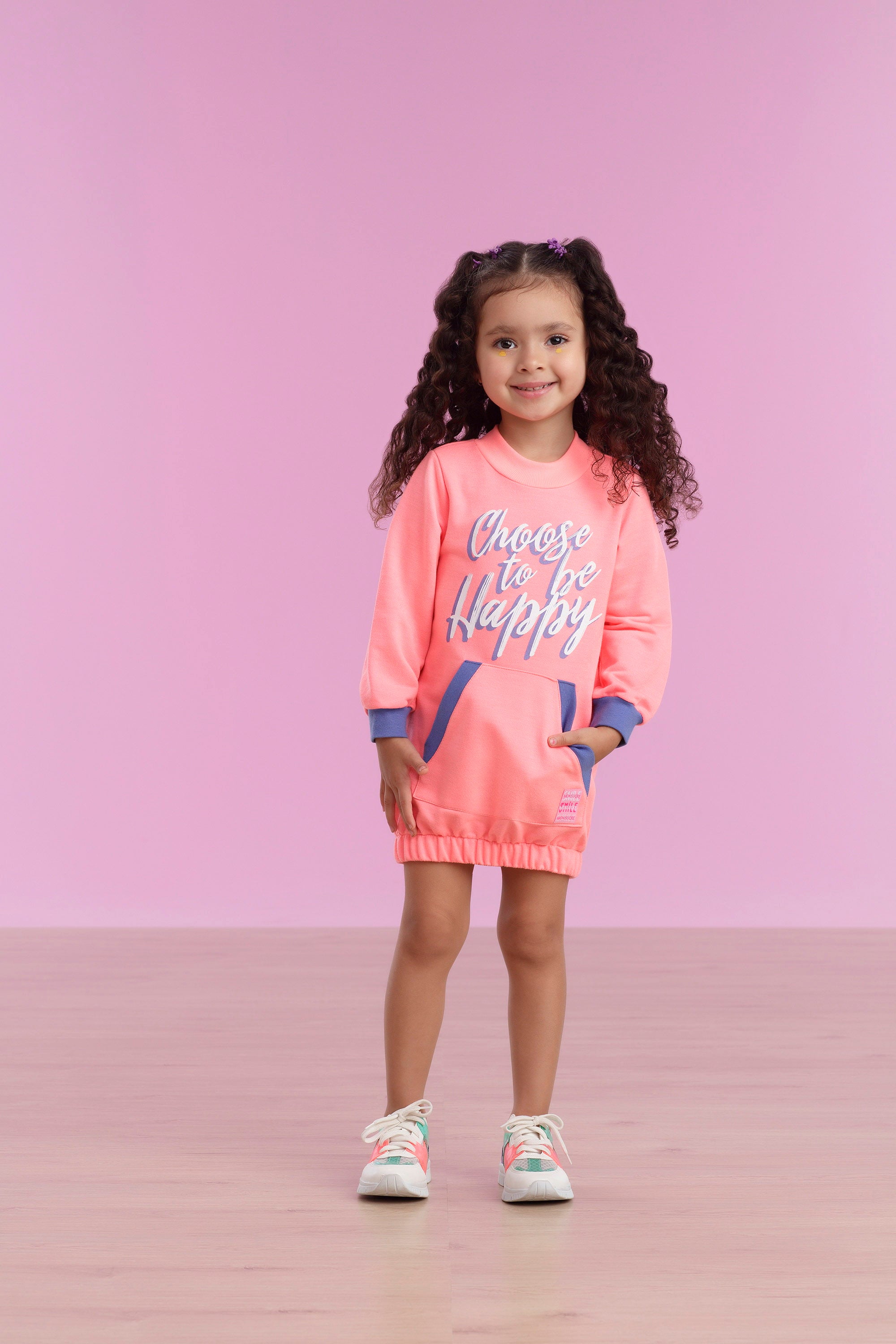 Vestido Mon Sucré Inverno Coral Happy Manga Longa