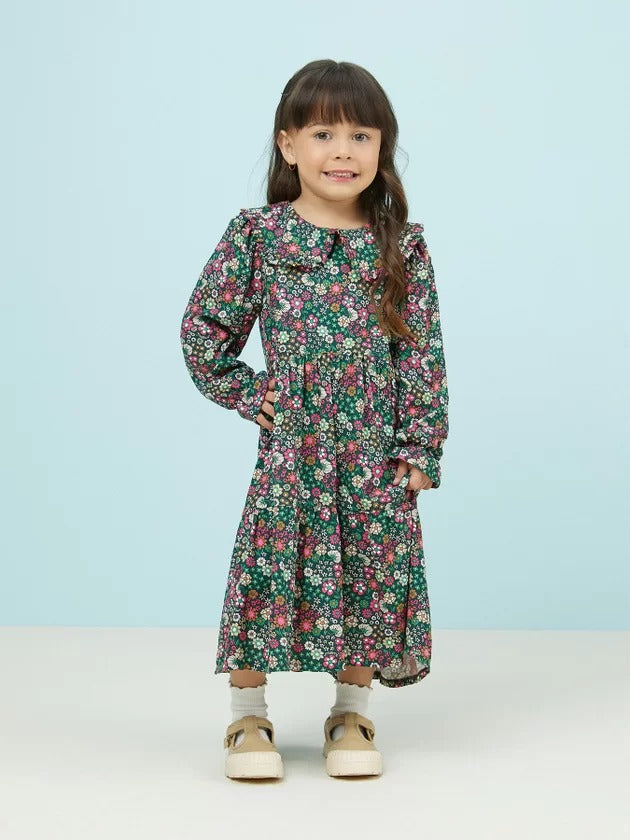 Vestido Infantil Momi Inverno Manga Longa Flores