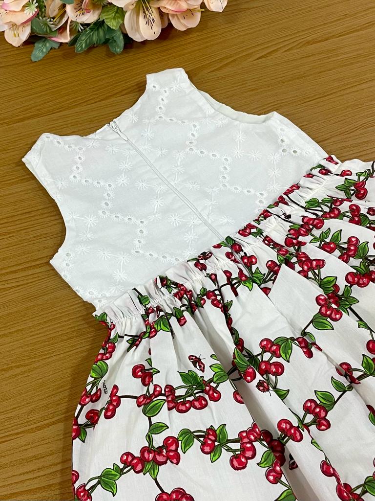 Vestido Infantil Momi Verão Branco Cerejinha
