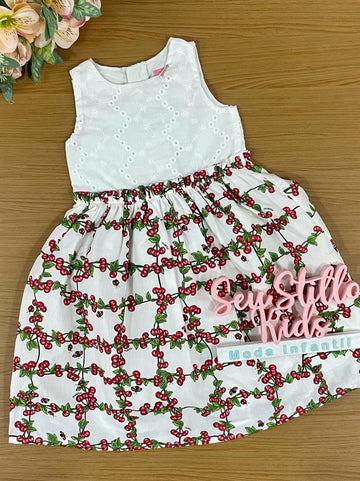 Vestido Infantil Momi Verão Branco Cerejinha