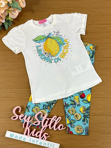 Conjunto Infantil Momi Verão Com Bermuda e Blusa Branca Limãozinho