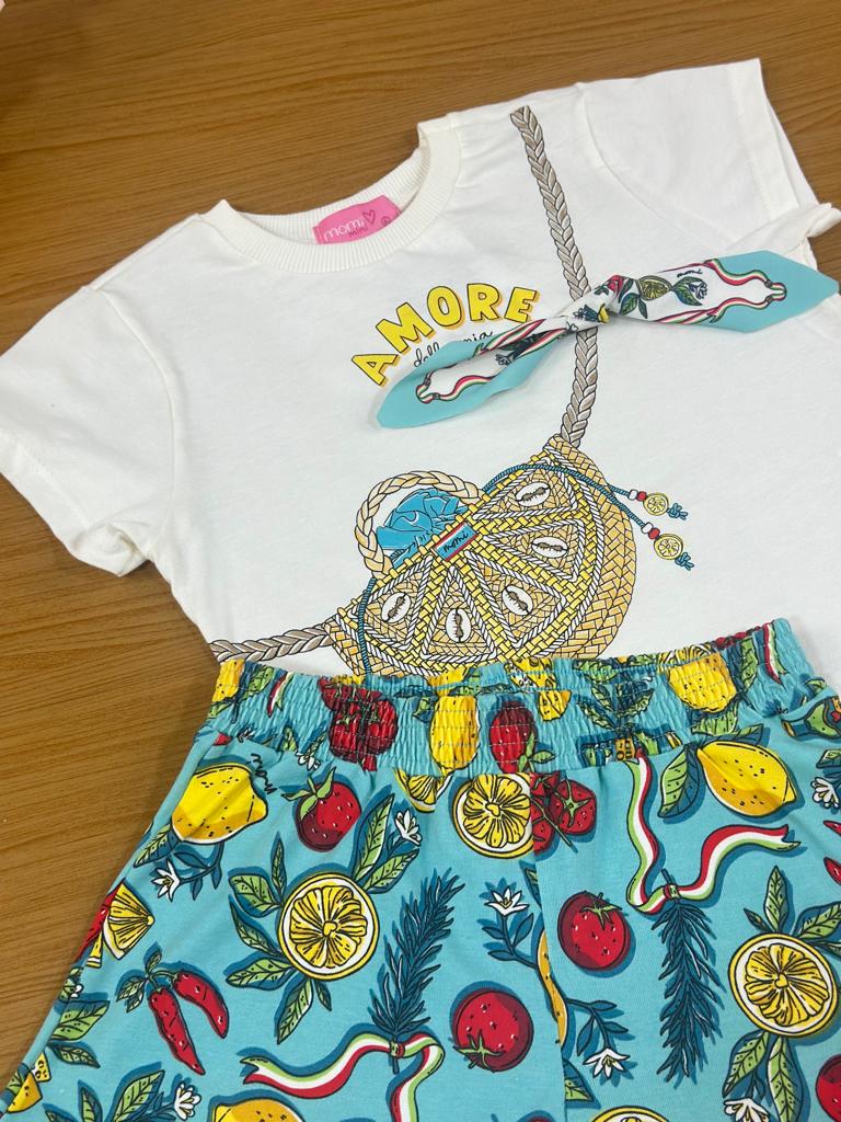 Conjunto Infantil Momi Verão Com Shorts e Blusa Legumes