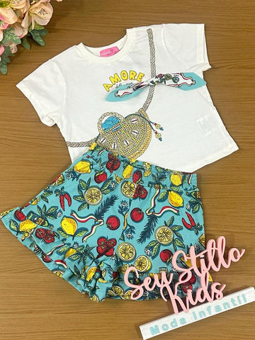 Conjunto Infantil Momi Verão Com Shorts e Blusa Legumes