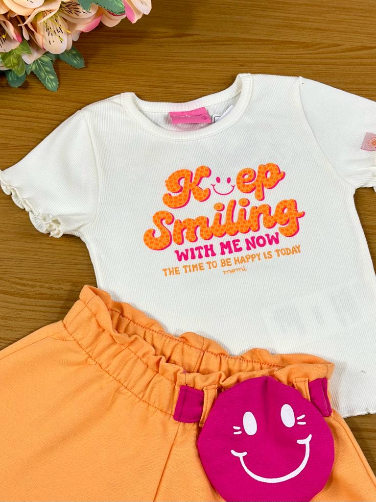 Conjunto Infantil Momi Verão Com Shorts com Pochete e Blusa Branca Smile