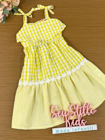 Vestido Infantil Momi Verão Xadrez Amarelo