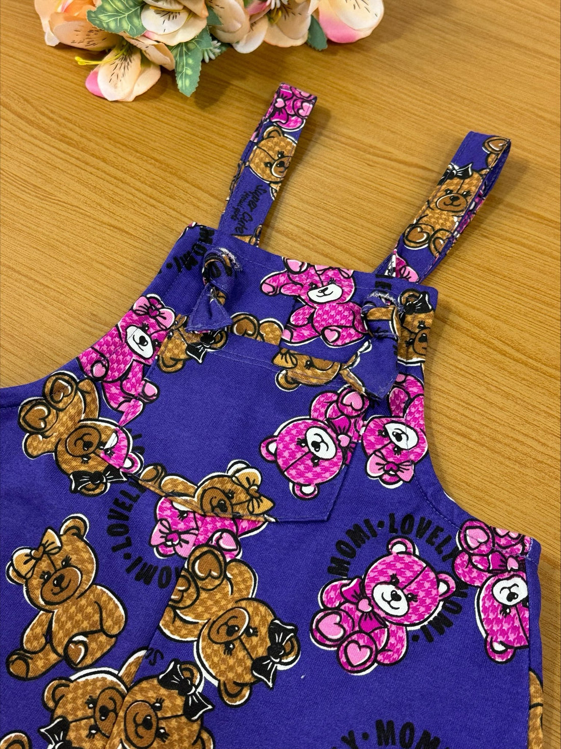 Jardineira Infantil Momi Inverno Roxa Urso Teddy