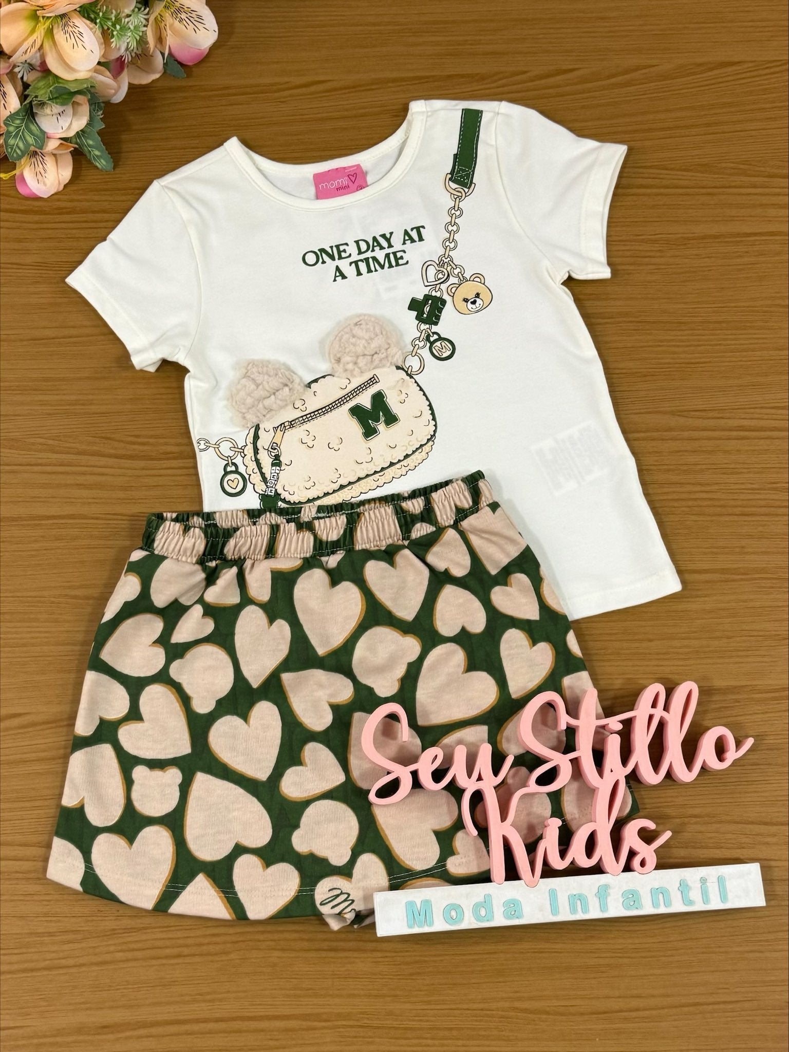 Conjunto Infan. Momi Inverno Shorts Saia e Blusa Manga Curta Bolsinha