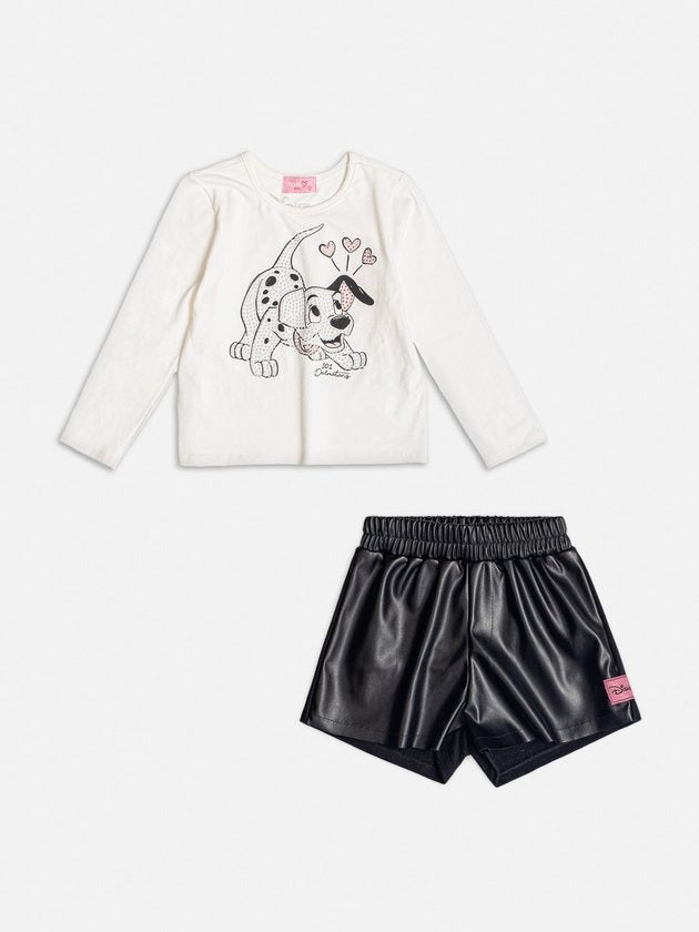 Conjunto Infantil Momi Inverno Short Preto e Blusa 101 Dálmatas
