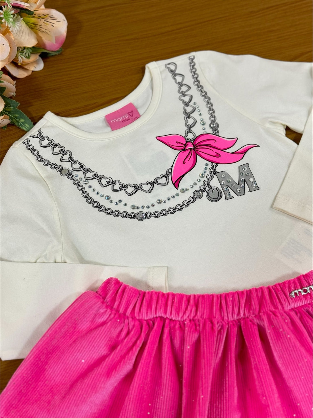Conjunto Infantil Momi Inverno Saia Rosa e Blusa Fashion