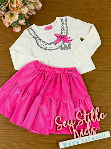 Conjunto Infantil Momi Inverno Saia Rosa e Blusa Fashion