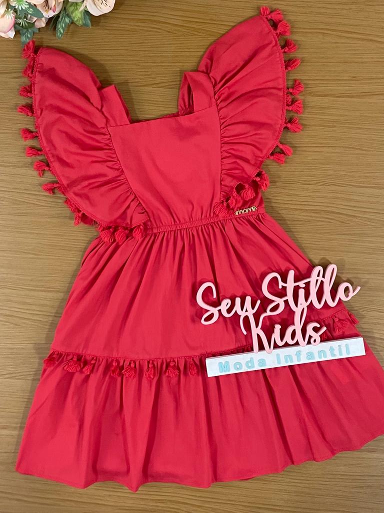 Vestido Infantil Momi Verão Vermelho Pompom