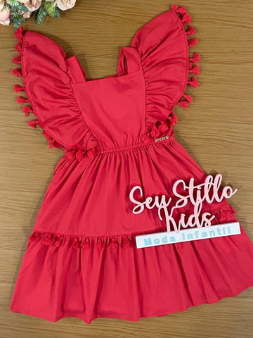 Vestido Infantil Momi Verão Vermelho Pompom