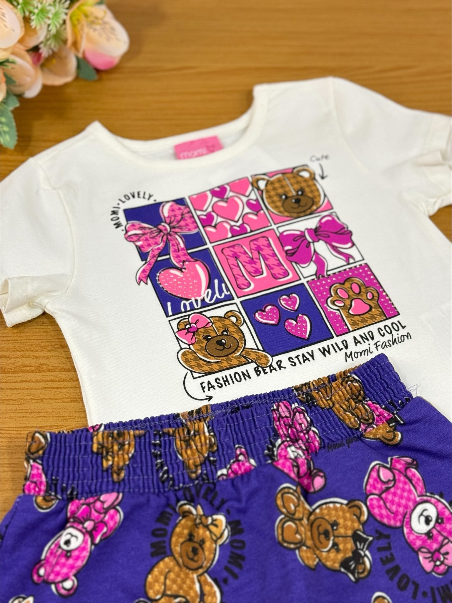 Conjunto Infantil Momi Inverno Shorts Saia e Blusa Ursinhos
