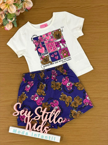 Conjunto Infantil Momi Inverno Shorts Saia e Blusa Ursinhos