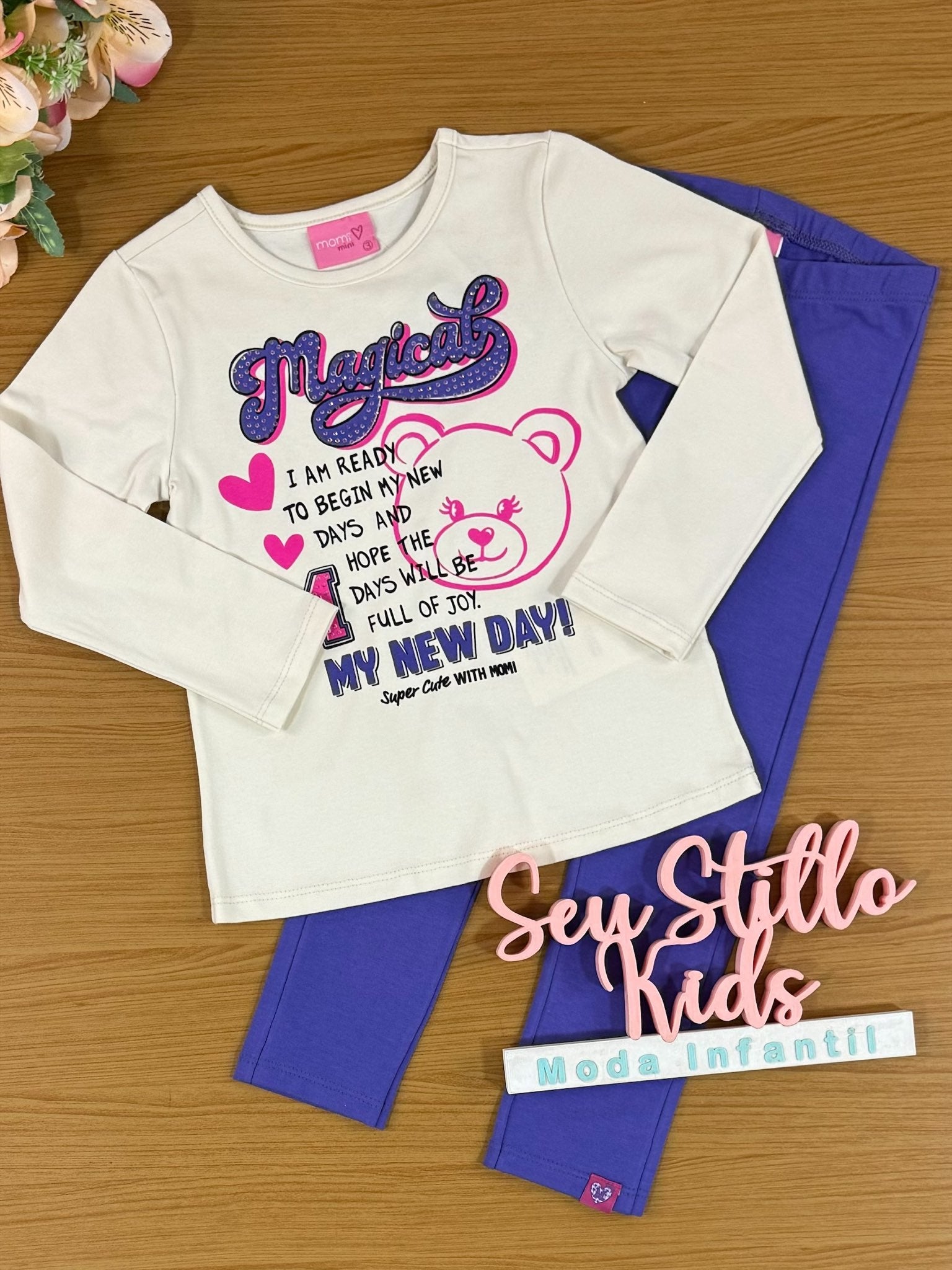 Conjunto Infantil Momi Inverno Legging Roxa e Blusa Magical