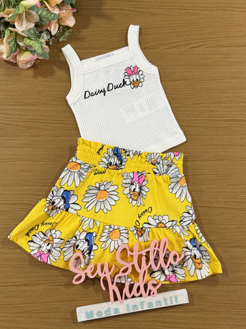 Conjunto Infantil Momi Verão Saia Amarela e Blusa Margarida