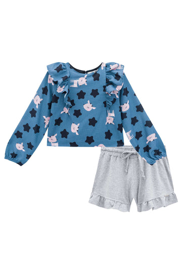 Conjunto Infantil Kukie Inverno Shorts e Blusa Estrela