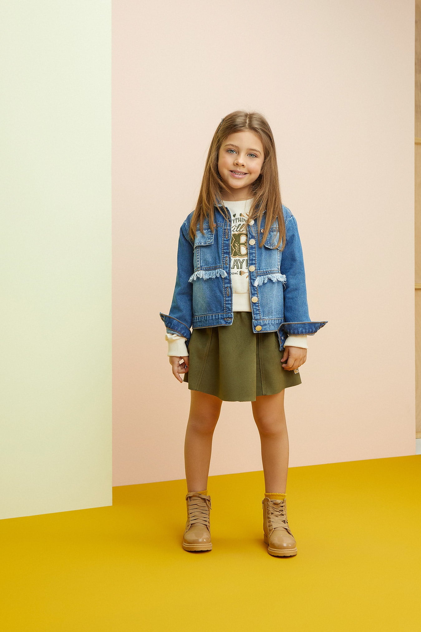 Conjunto Infantil Momi Inverno Com Saia Verde e Casaco Love