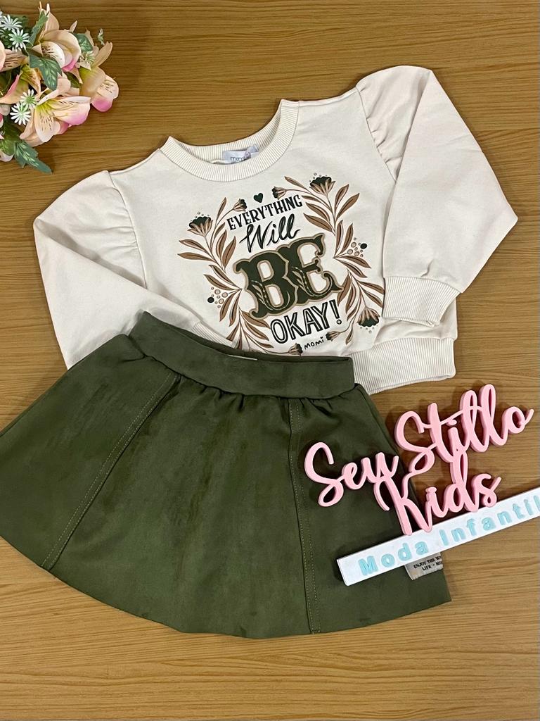 Conjunto Infantil Momi Inverno Com Saia Verde e Casaco Love