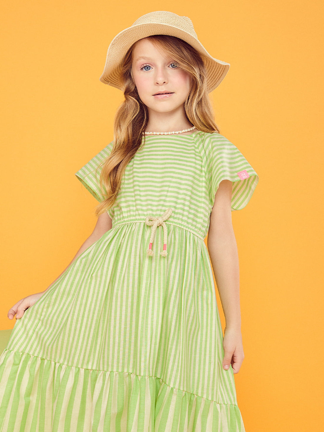 Vestido Infantil Momi Verão Midi Listrado Menta