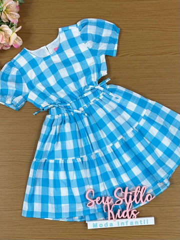 Vestido Infantil Momi Verão Xadrez Azul