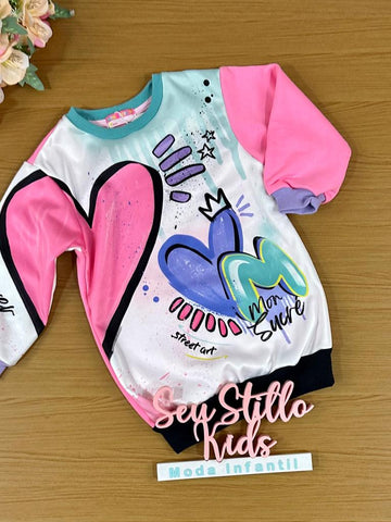 Vestido Infantil Mon Sucré Inverno Moletom Art
