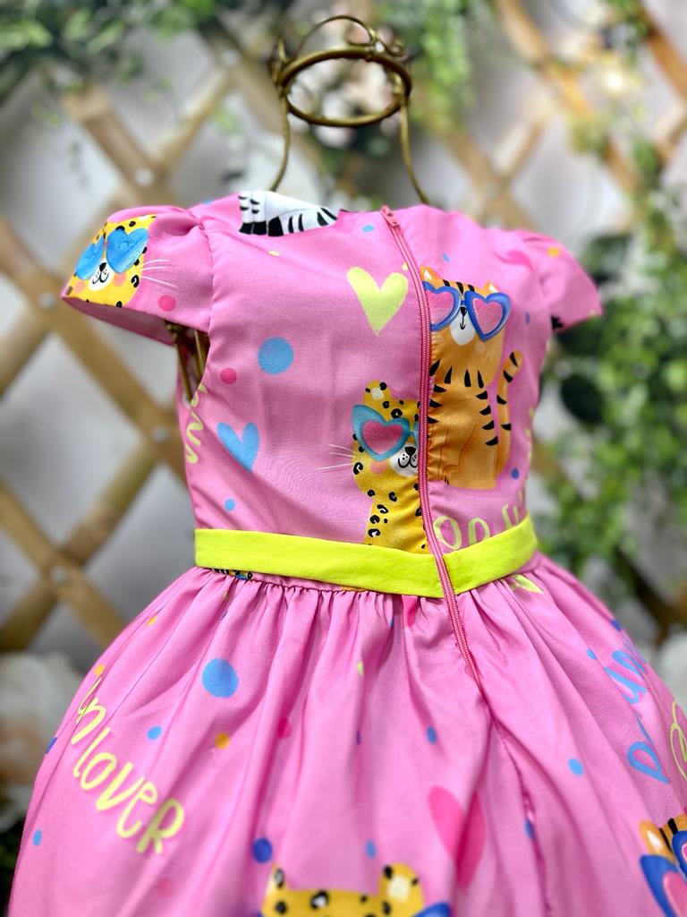 Vestido Infantil Mon Sucré Verão Festa Pink Zoo