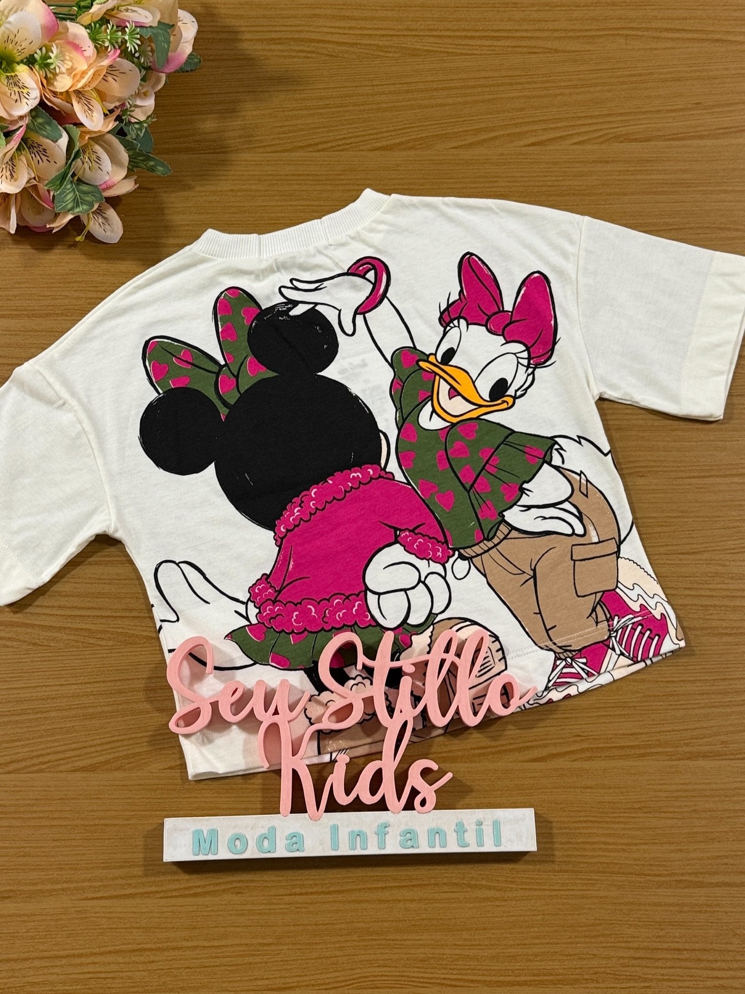 Blusa Infantil Animê Inverno Manga Curta Minnie e Daisy Disney