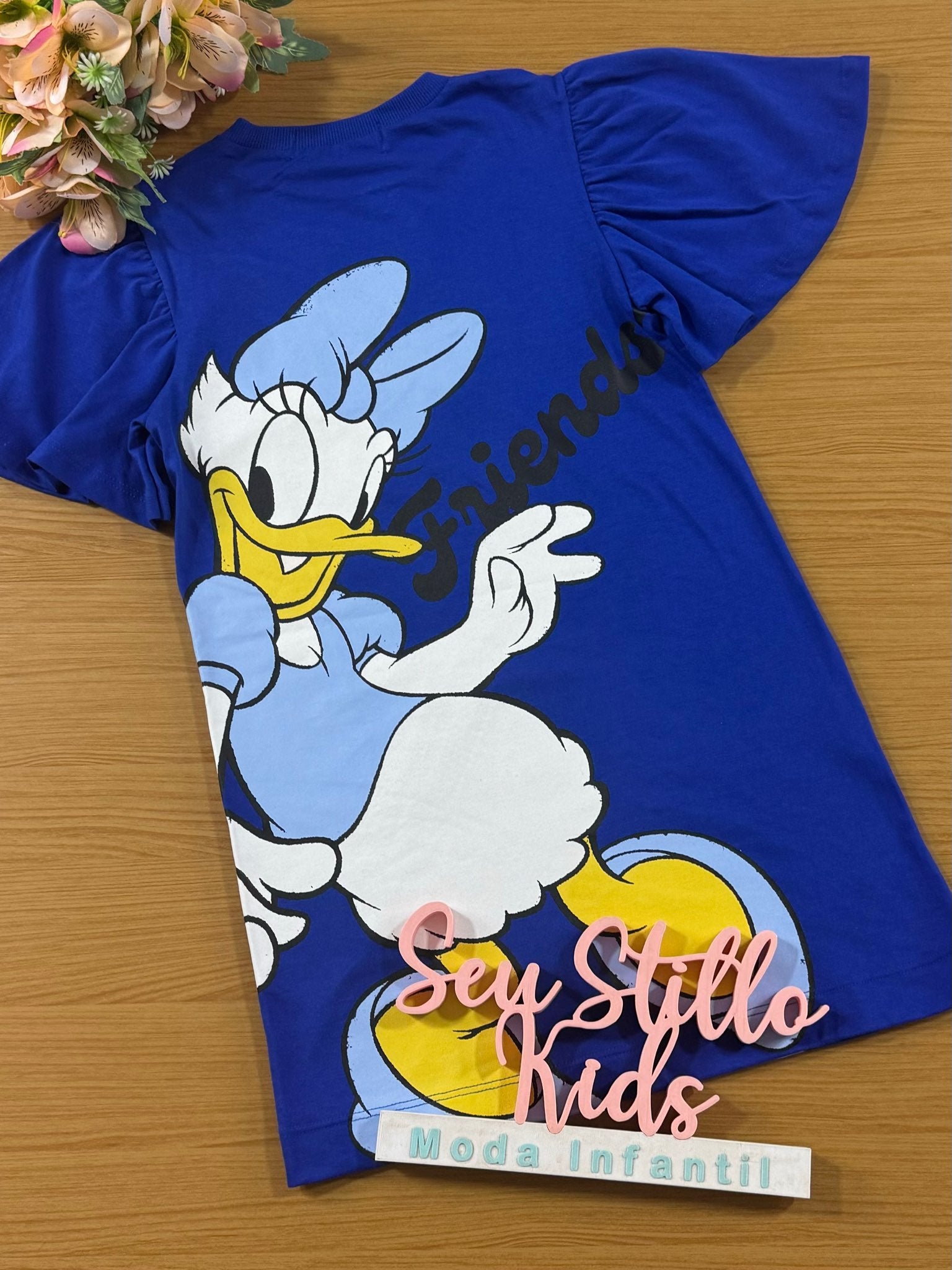 Vestido Infantil Animê Inverno Azul Minnie e Margarida Disney