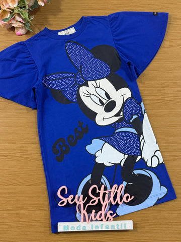 Vestido Infantil Animê Inverno Azul Minnie e Margarida Disney