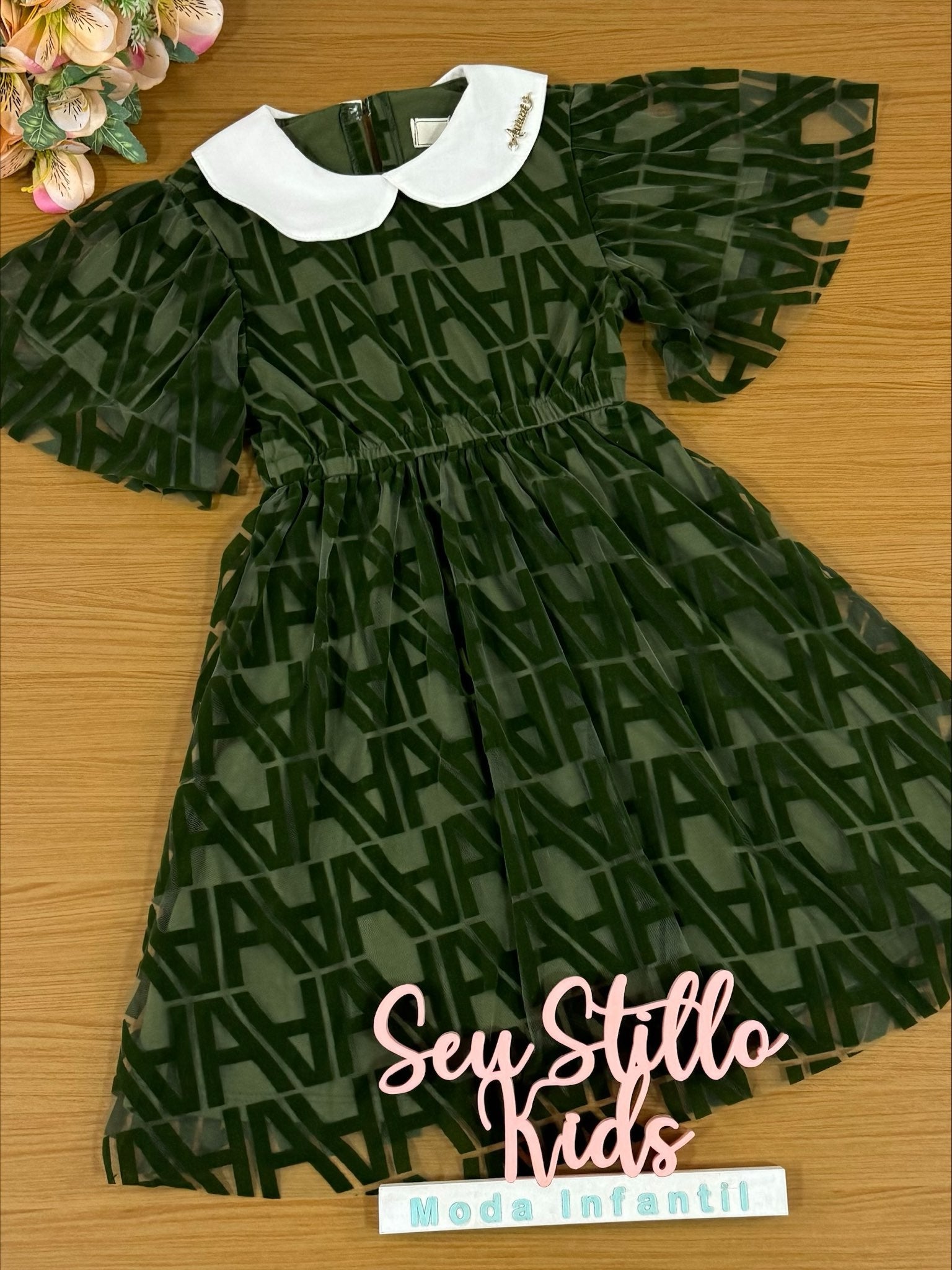 Vestido Infantil Animê Inverno Verde Paris