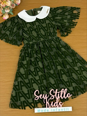 Vestido Infantil Animê Inverno Verde Paris