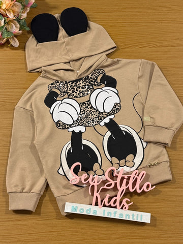 Moletom Infantil Animê Inverno Bege Minnie Disney