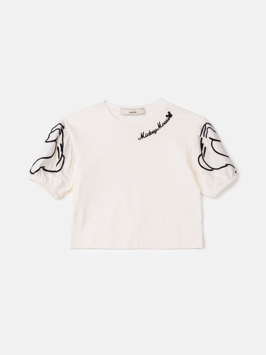Blusa Infantil Animê Inverno Manga Curta Off White Mickey Disney