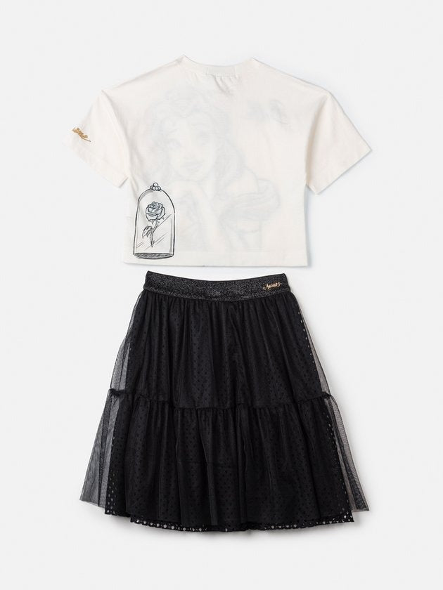 Conjunto Infantil Animê Inverno Saia Preta e Blusa Manga Curta Bella Disney