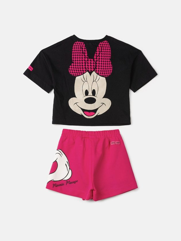Conjunto Infantil Animê Inverno Shorts Saia Rosa e Blusa Minnie Preta Disney