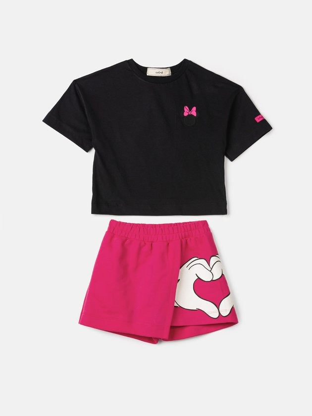Conjunto Infantil Animê Inverno Shorts Saia Rosa e Blusa Minnie Preta Disney
