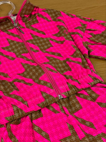 Conjunto Infantil Animê Inverno Shorts Saia e Casaco Rosa Pied de Poule