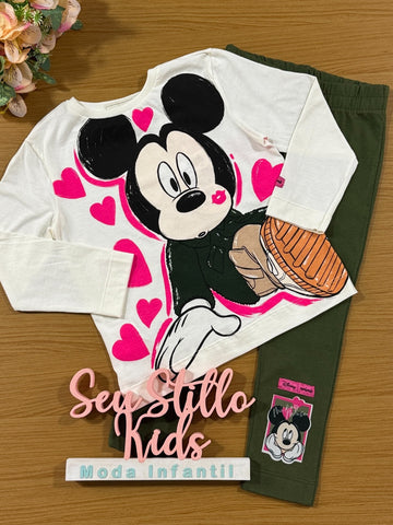 Conjunto Infantil Animê Inverno Calça Legging e Blusa Mickey Disney