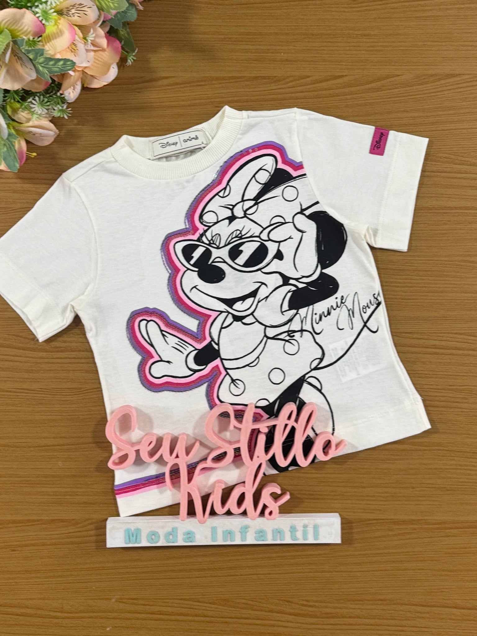 Blusa Infantil Animê Verão Off Minnie Disney