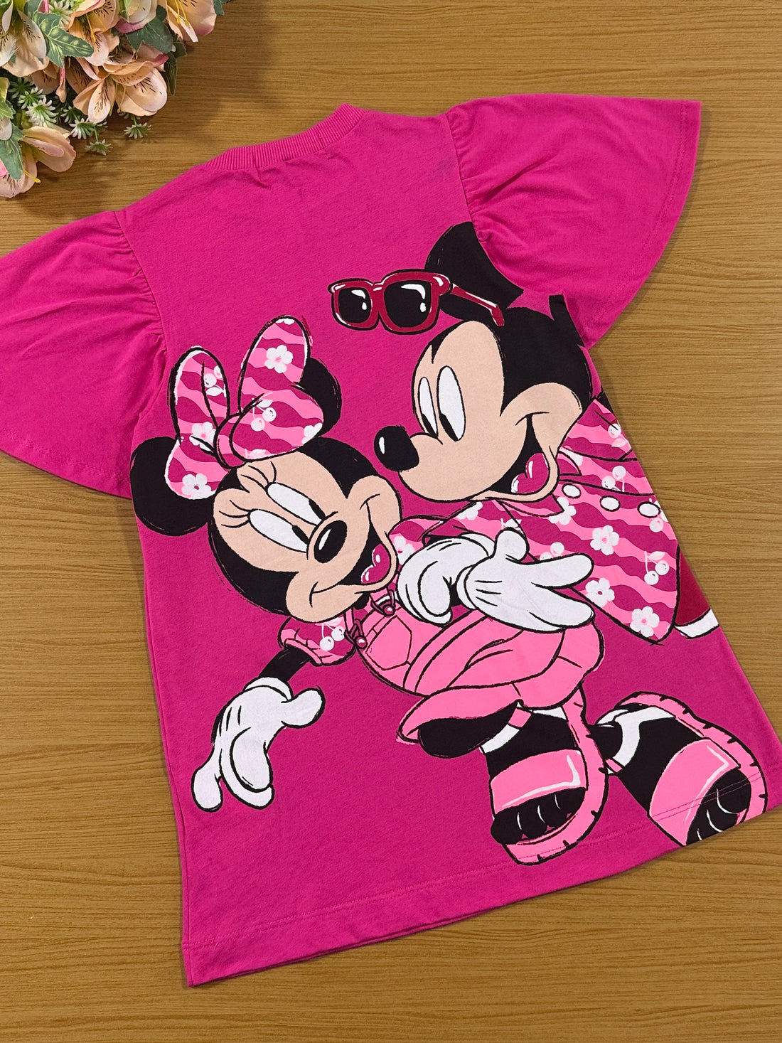 Vestido Infantil Animê Verão Rosa Minnie Disney