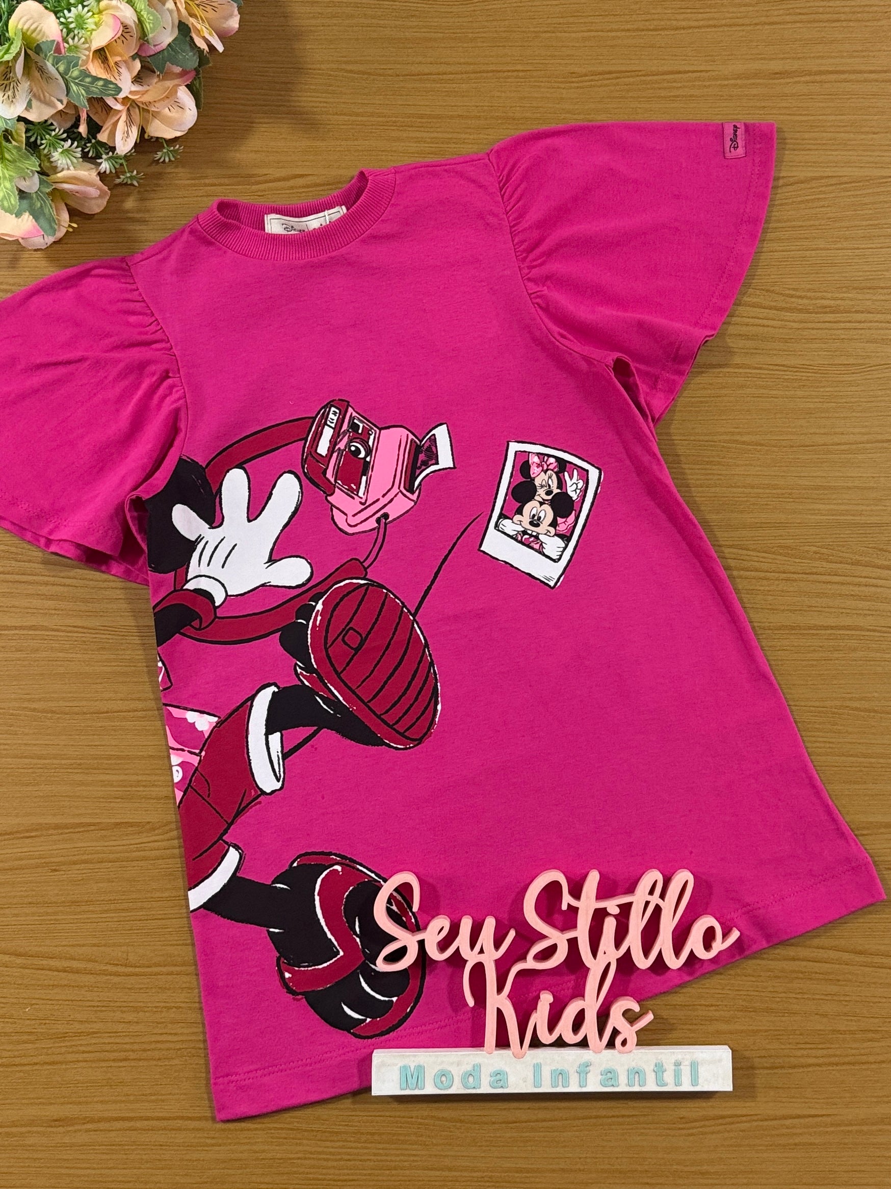 Vestido Infantil Animê Verão Rosa Minnie Disney