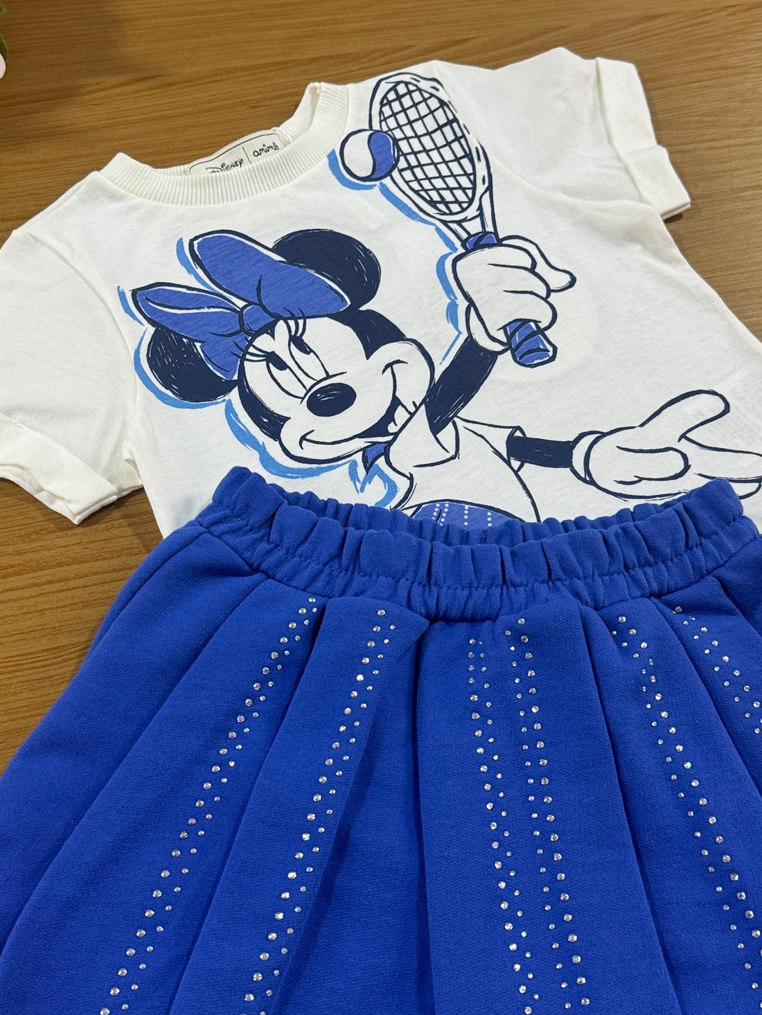 Conjunto Infantil Anime Verão Shorts Saia Azul e Blusa Minnie Disney