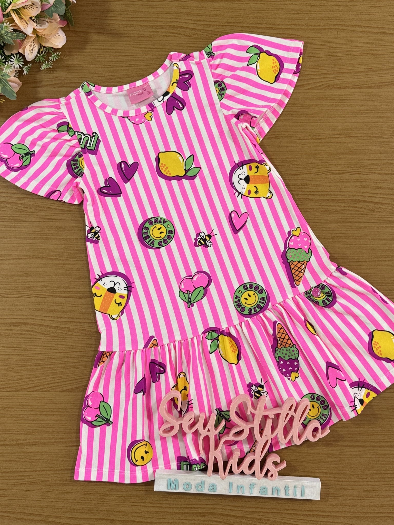 Vestido Infantil Momi Verão Rosa Listrado