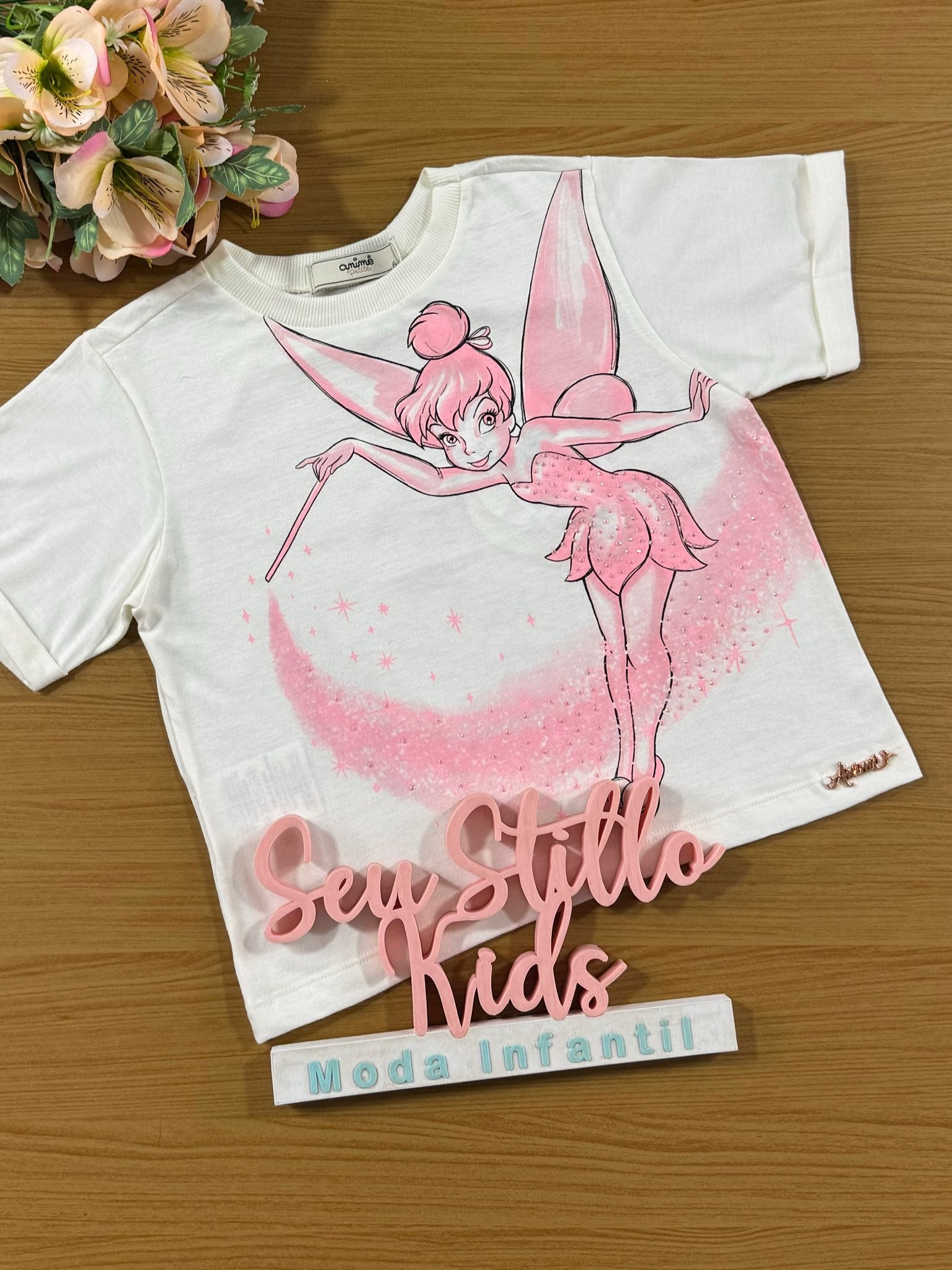 Blusa Infantil Animê Inverno Manga Curta Tinker Bell Disney