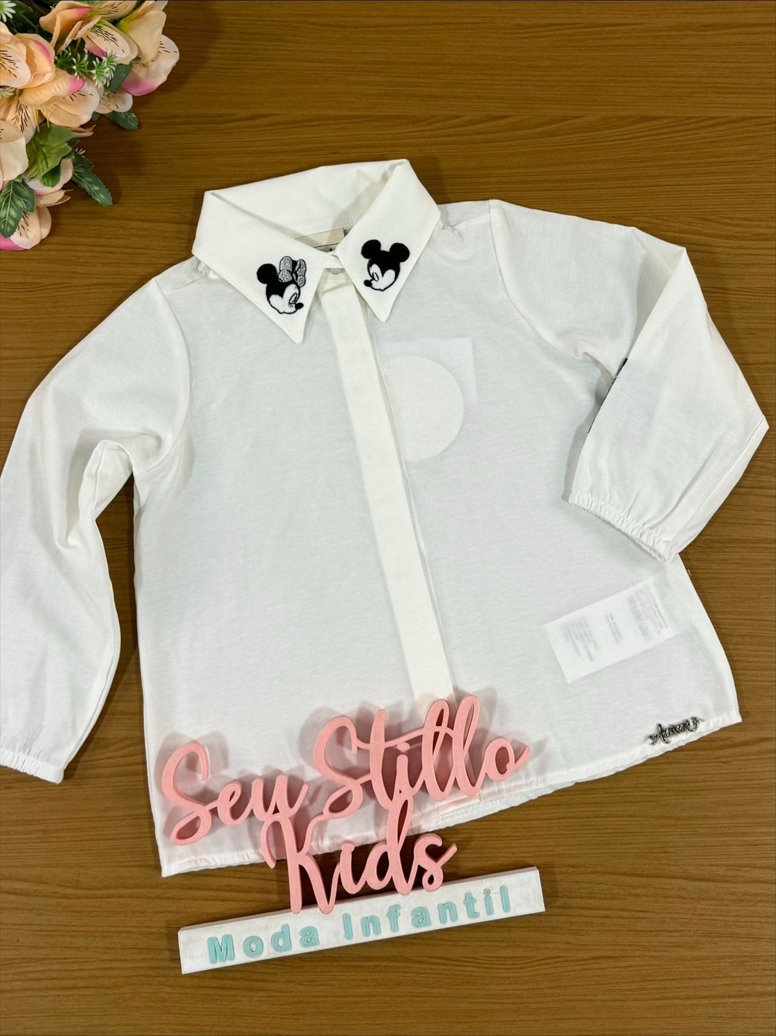 Camisa Infantil Animê Inverno Off White Mickey Disney
