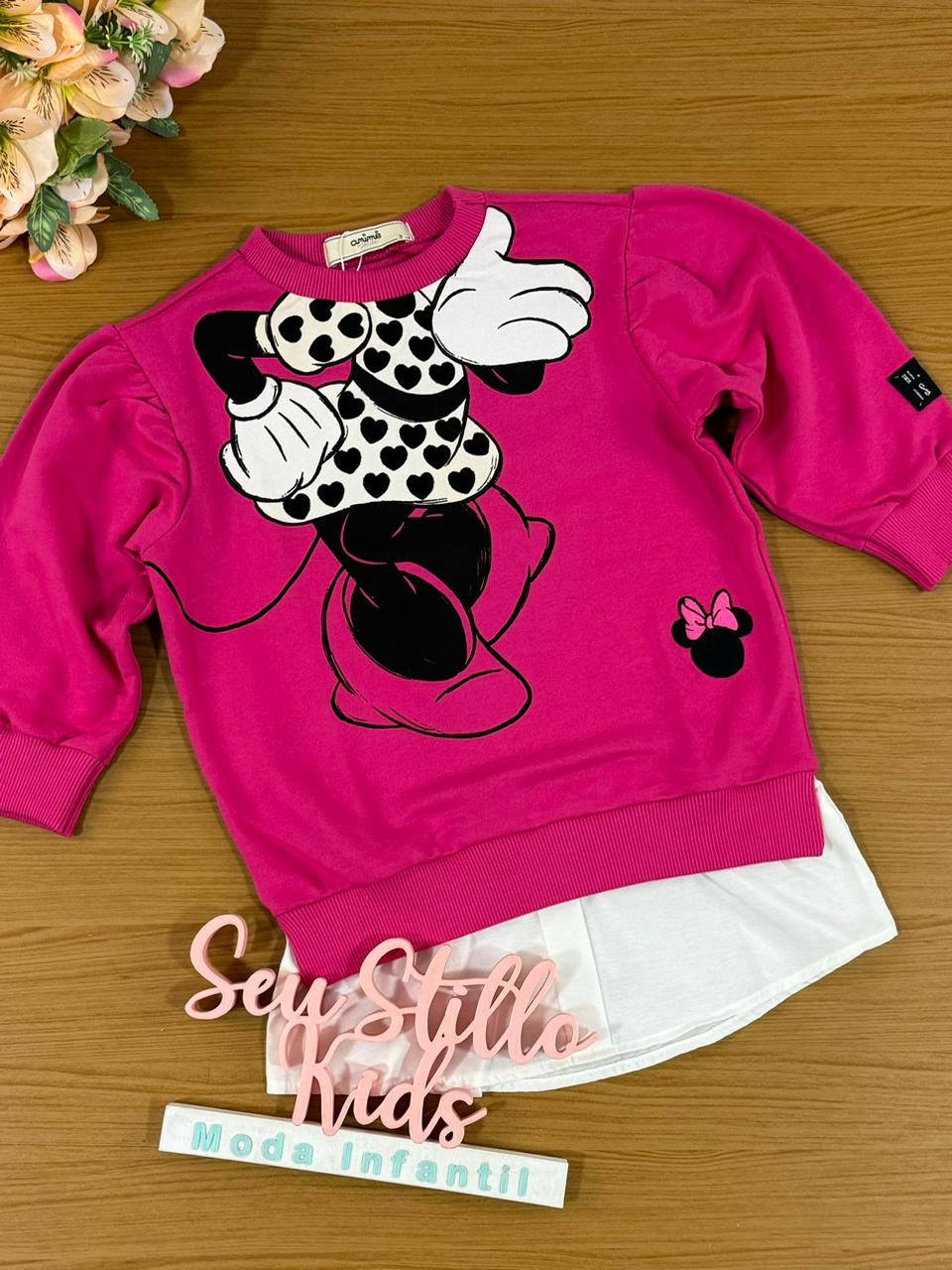 Moletom Infantil Animê Inverno Pink Minnie Disney